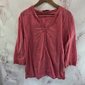 Kuhl Shirt Womens Large Pink Long Sleeve V Neck Cover Up Embroidered